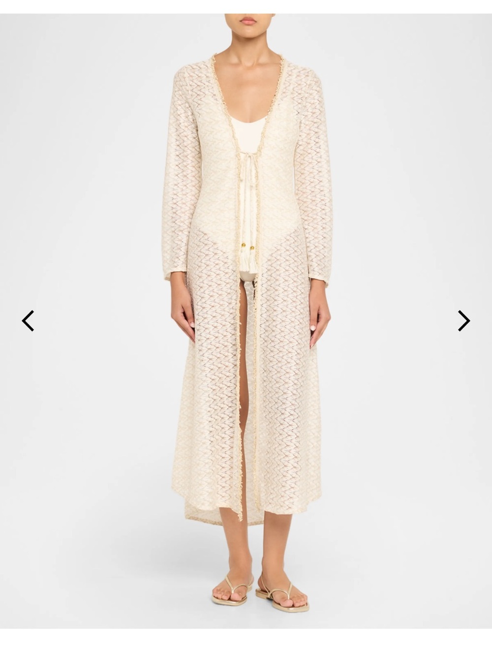 Ramy Brook Fatima Metallic Knit Coverup  Sheer Knit Long Cover-Up in cream NWOT